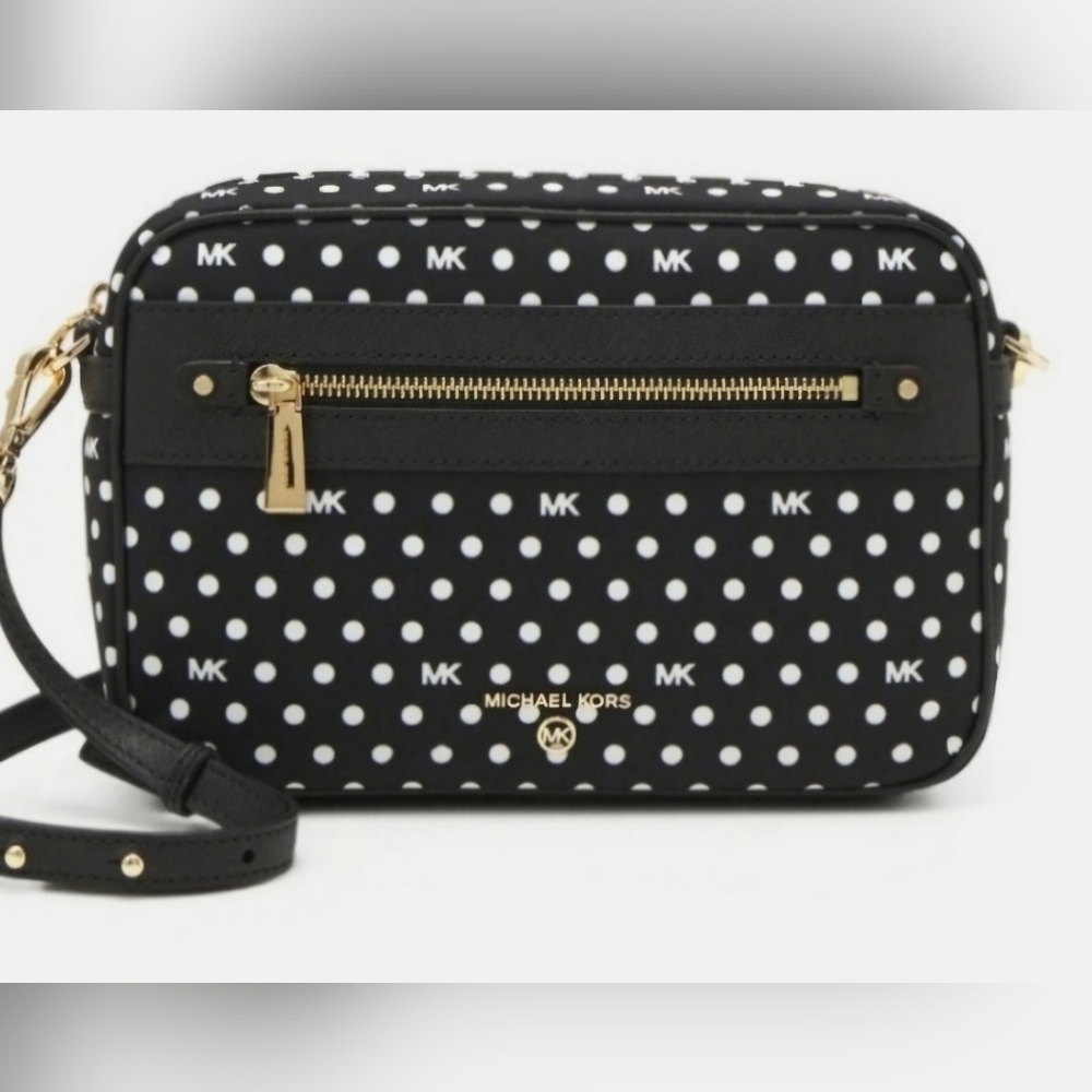 Michael Kors Jet Set Polka Dot Crossbody. Black